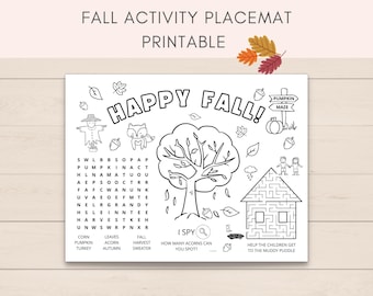 Napperon activités d'automne à imprimer, Activités d'automne à imprimer, Activités d'automne pour les enfants, Coloriages d'automne, Napperon à imprimer, Amusements d'automne