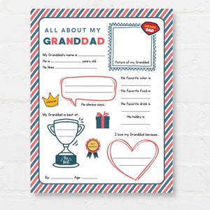 Keep kids engage with this Kids Fathers Day Printable, ‘All About Granddad’! This delightful childrens grandad interview activity is a perfect way for little ones to express their love and appreciation.