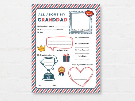 All About My Granddad, Granddad Printable, Granddad Birthday, Kids Granddad Gift, All about Grandad, Fathers day Activity, Father's day