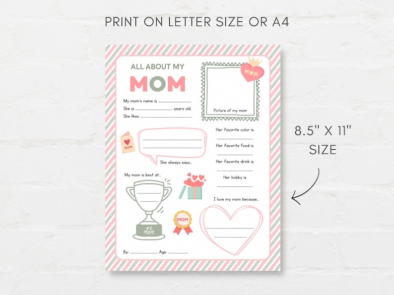 Keep kids engage with this Kids Mothers Day Printable, ‘All About Mom’! This delightful childrens Mom interview activity is a perfect way for little ones to express their love and appreciation.