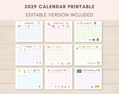 2029 Calendar Printable Calendar, Calendar 2029, Monthly Calendar, Kids Calendar, Editable calendar, 2029, Calendar PDF, Calendar Download