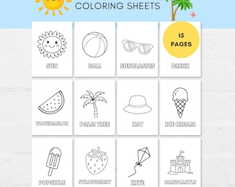 Easy Summer Coloring Pages for Kids, 15 Summer Coloring Pages (PDF Download)