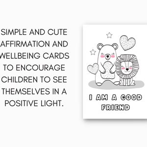 Op de afbeelding: Zwart-witte illustratie van een beer en een leeuw met harten en sterren. De tekst "I AM A GOOD FRIEND" staat onder de dieren.