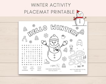 Winter Activity Placemat, Winter Party Activity, Winter Kids Activity, DIY Holiday Craft, Printable Winter Fun, Winter Coloring Page, PDF