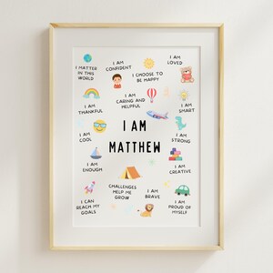 This printable personalised boys affirmation wall art is perfect to encourage kids to see themselves in a positive light.

Practicing positive affirmations helps kids building self esteem and confidence and reduces stress.