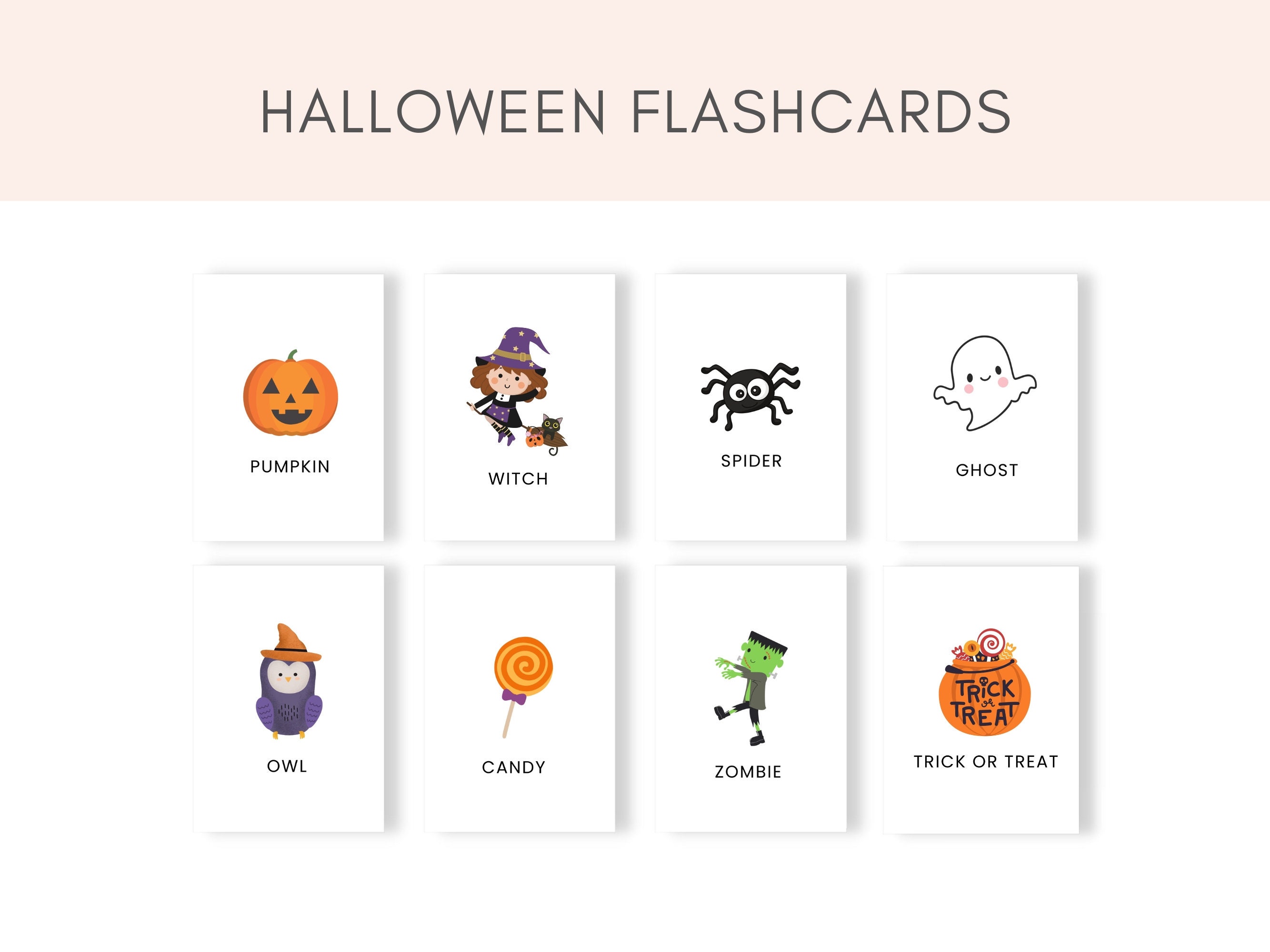 Halloween Flashcards, Halloween Activity, Halloween Printable, Halloween  Cards, Spooky Vocabulary Cards, Montessori, Halloween Preschool 