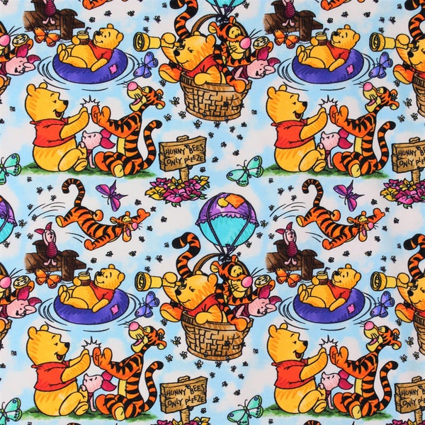 Full of Adventure, Winnie The Pooh Cotton Lycra, Tiger, Eeyore, Piglet Cartoon High Quality Fabric, Animation Fabric, 9x13 Tumbler Cut