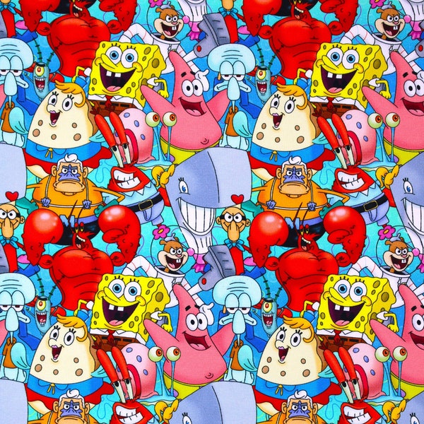 Sponge and Friends Character Fabric, Cotton Lycra, Sponge Bob Cartoon High Quality Fabric, Animation Fabric, 9x13 Tumbler Cut