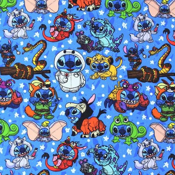 Alien Mix Ups Character Fabric, Cotton Lycra, Disney Stitch Cartoon High Quality Fabric, Animation Fabric, 9x13 Tumbler Cut