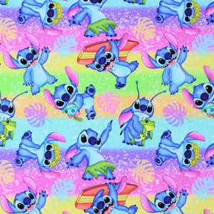 Posing Alien Character Fabric, Cotton Lycra, Disney Stitch Cartoon High Quality Fabric, Animation Fabric, 9x13 Tumbler Cut