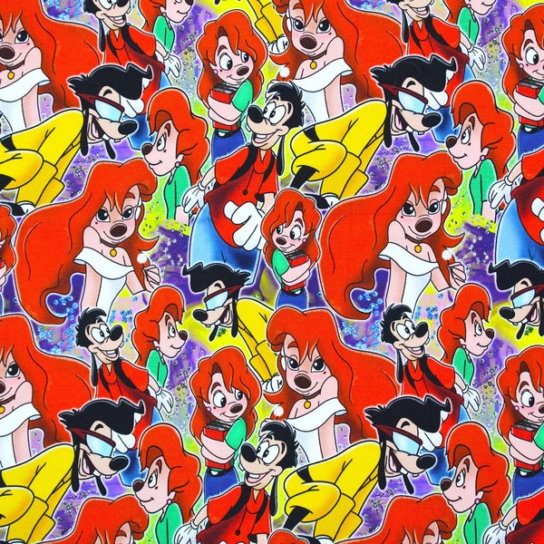 Sweethearts Character Fabric, Cotton Lycra, Goofy, Max, Roxanne Cartoon High Quality Fabric, Animation Fabric, 9x13 Tumbler Cut