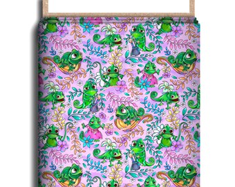 Favorite Chameleon Character Fabric, Cotton Lycra, Rapunzel, High Quality Custom Fabric, 9x13 Fabric Piece