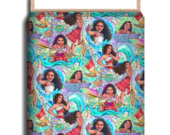The Sea Is Calling Character Fabric, Cotton Lycra, Princess Moana, Cartoon High Quality Custom Fabric, 9x13 Tumbler Cut