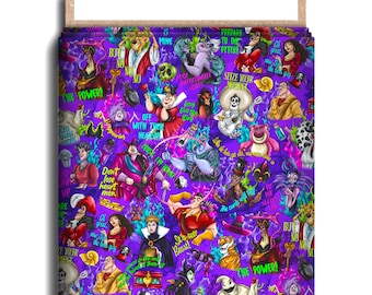 Villain Quotes Character Fabric, Cotton Lycra, Villains, High Quality Custom Fabric, Animation Fabric, 9x13 Tumbler Cut