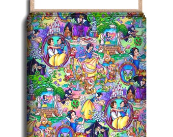 Enchanted Princess Character Fabric, Cotton Lycra, Snow White, High Quality Custom Fabric, Animation Fabric, 9x13 Tumbler Cut