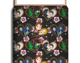 Horror Hearts Character Fabric, Cotton Lycra, Horror, Horror Movie, High Quality Custom Fabric, Animation Fabric, 9x13 Tumbler Cut
