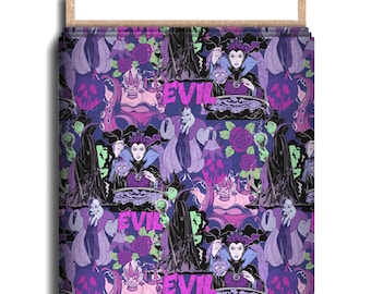 Evil Queens Character Fabric, Cotton Lycra, Villains, Cruella, Ursula, Maleficent, Evil Queen, High Quality Custom Fabric, 9x13 Tumbler Cut
