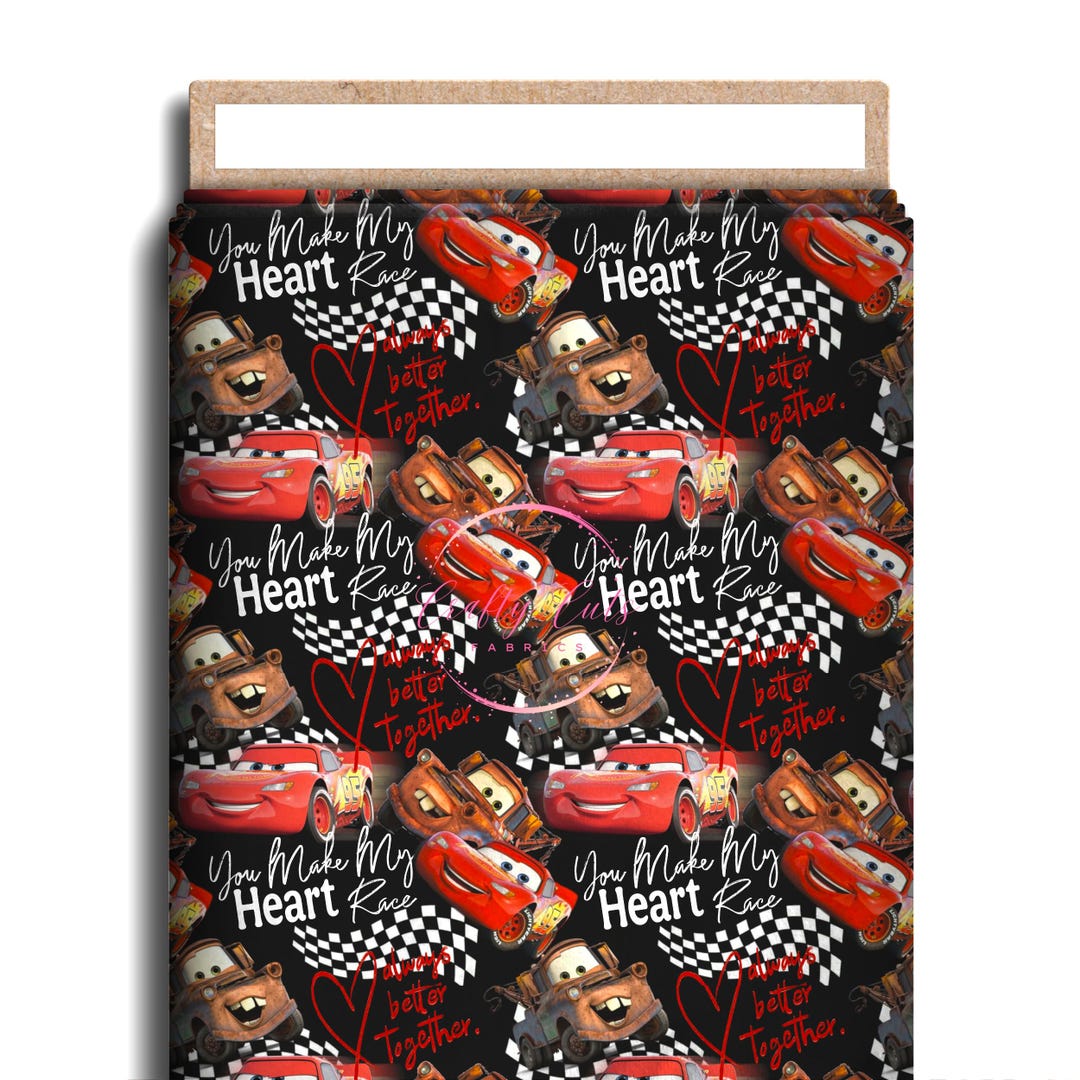 Heart Racers Character Fabric, Cotton Lycra, Cars, Mcqueen, Mater ...