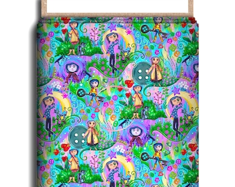 Whimsical Buttons Character Fabric, Cotton Lycra, Cartoon High Quality Custom Fabric, Animation Fabric, 9x13 Tumbler Cut