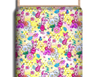Floral Piglet Character Fabric, Winnie The Pooh Cotton Lycra, Piglet, Cartoon High Quality Custom Fabric, Animation Fabric, 9x13 Tumbler Cut