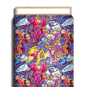 Incredible Family Character Fabric, Cotton Lycra, The Incredibles,  High Quality Custom Fabric, Animation Fabric, 9x13 Tumbler Cut