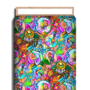 May include: A colorful and whimsical pattern featuring various characters and objects in bottles. The pattern includes a variety of colors, including blue, green, red, yellow, and orange. The characters are all cartoonish and have a whimsical style. The bottles are all different shapes and sizes and are filled with various liquids. The pattern is perfect for a variety of applications, such as fabric, wallpaper, and wrapping paper.