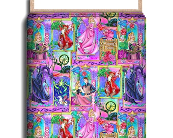 Collage Beauty Character Fabric, Cotton Lycra, Sleeping Beauty, Princess Aurora, High Quality Custom Fabric, 9x13 Tumbler Cut