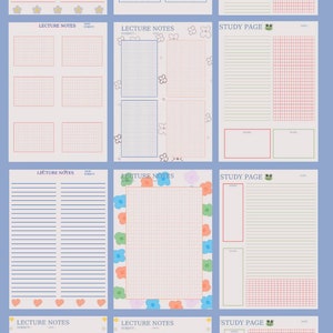 Digital note pages, cute note papers, colorful writing papers