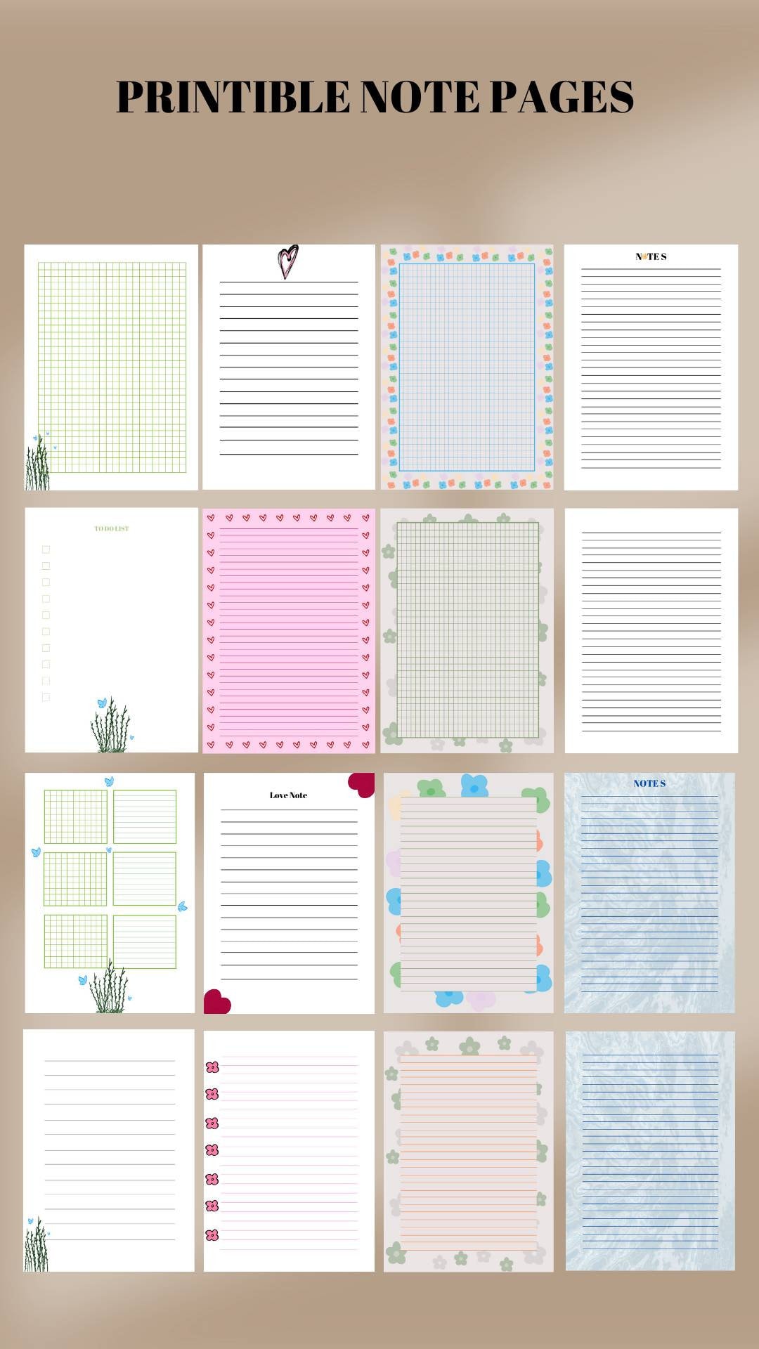Digital Note Pages, Cute Note Papers, Colorful Writing Papers - Etsy