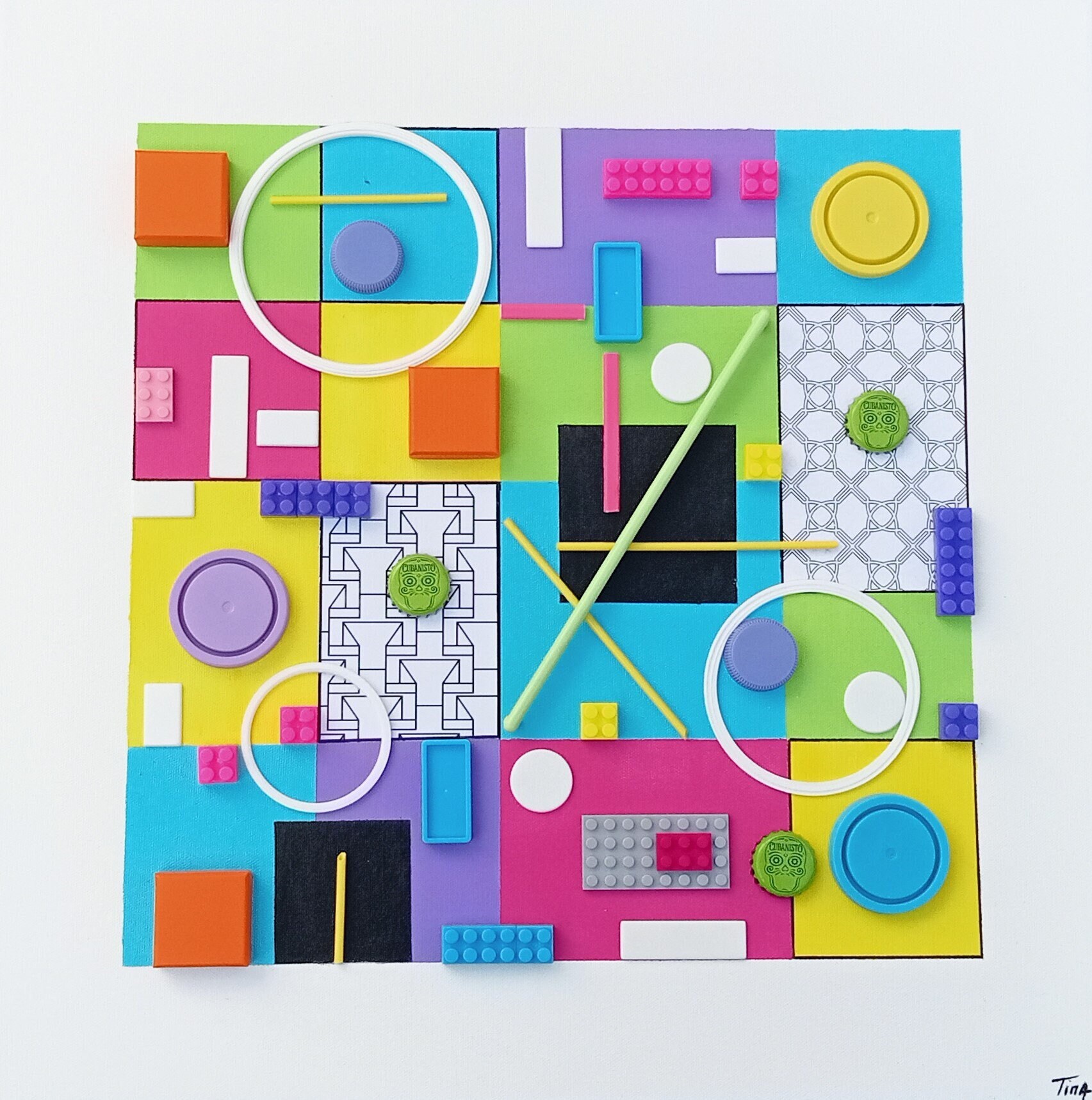 Tableau sur Toile - Art Contemporain Abstrait Peinture Acrylique et Collage