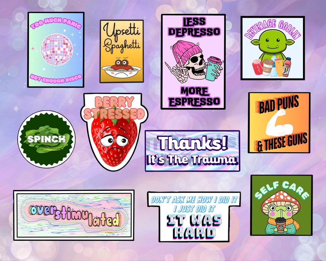 Quirky Sticker Pack | Fun Aesthetic Water Bottle Laptop Decal | Mental ...