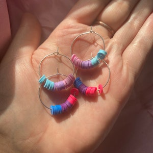 PRIDE- Bisexual Clay Disk Hoops | LGBTQ Silver Earrings | LGBTQ Queer Jewelry | Silver Hoop Earrings | Handmade Pride Month Accessories