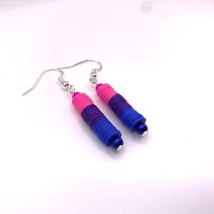 PRIDE- Bisexual Pride Clay Disk Earrings | LGBTQ Queer Jewelry | Silver Hook Earrings | Handmade Pride Month Accessories