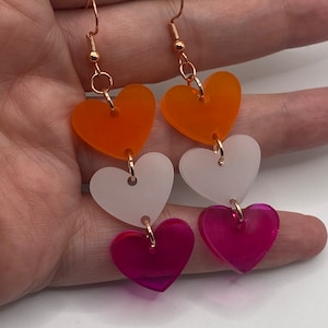 PRIDE- Lesbian Heart Earrings | Orange White Pink | Lesbian Pride | WLW Sapphic Love Accessories