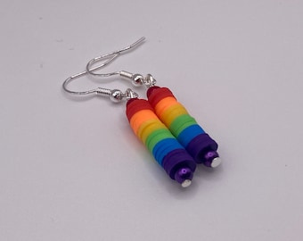 PRIDE- Rainbow Clay Disk Earrings | LGBTQ Queer Gay Jewelry | Silver Hook Earrings | Handmade Pride Month Accessories