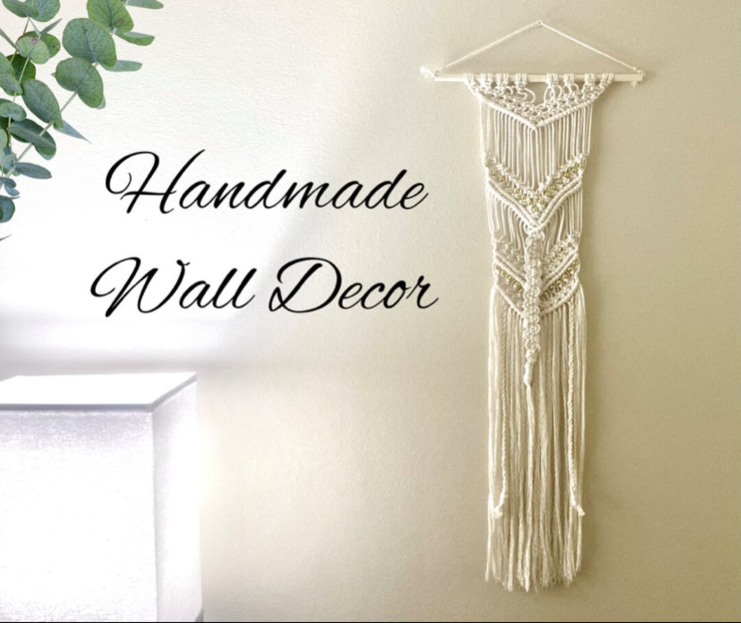 Macrame Boho Wall Hanging | Handmade Yarn and Bead Home Decor | Weave ...