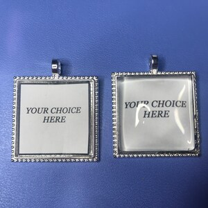 May include: Two silver-toned square picture frames with a beaded border. The frames are blank and have the text "Your Choice Here" printed on them.
