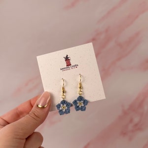 Forget Me Not Flower Crochet Earrings