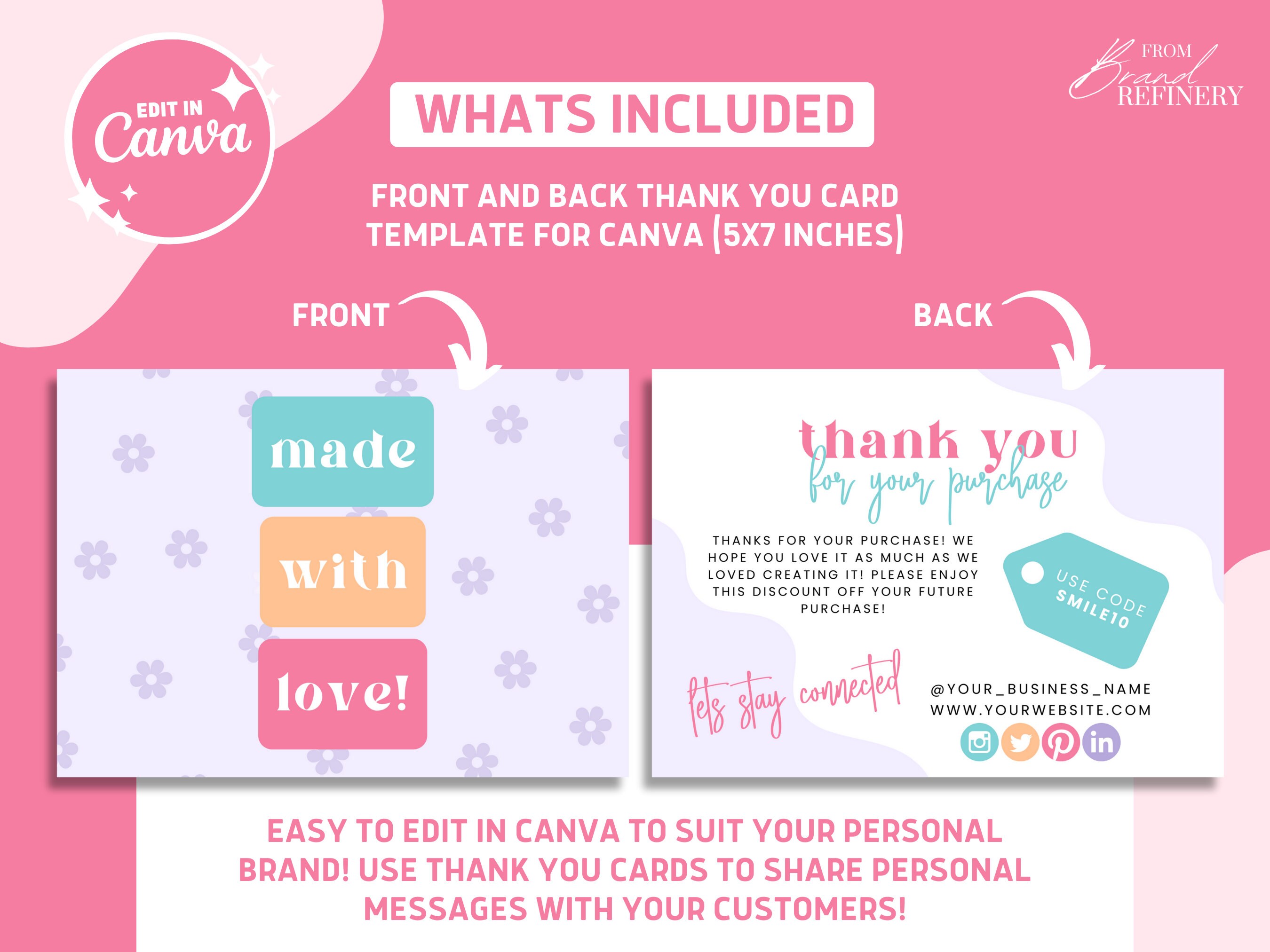 Thank You Card Canva Template, Colorful Card Template for Small ...