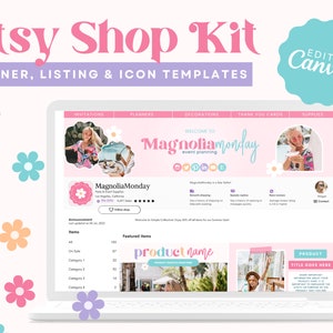 Trendy Etsy Shop Kit | Etsy Banner Template | Editable Etsy Store Listings | Colorful Shop Canva Template | Banner Template | Fun Shop Kit image 1