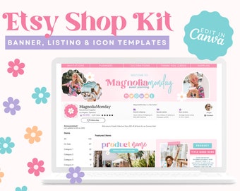 Trendy Etsy Shop Kit | Etsy Banner Template | Editable Etsy Store Listings | Colorful Shop Canva Template | Banner Template | Fun Shop Kit