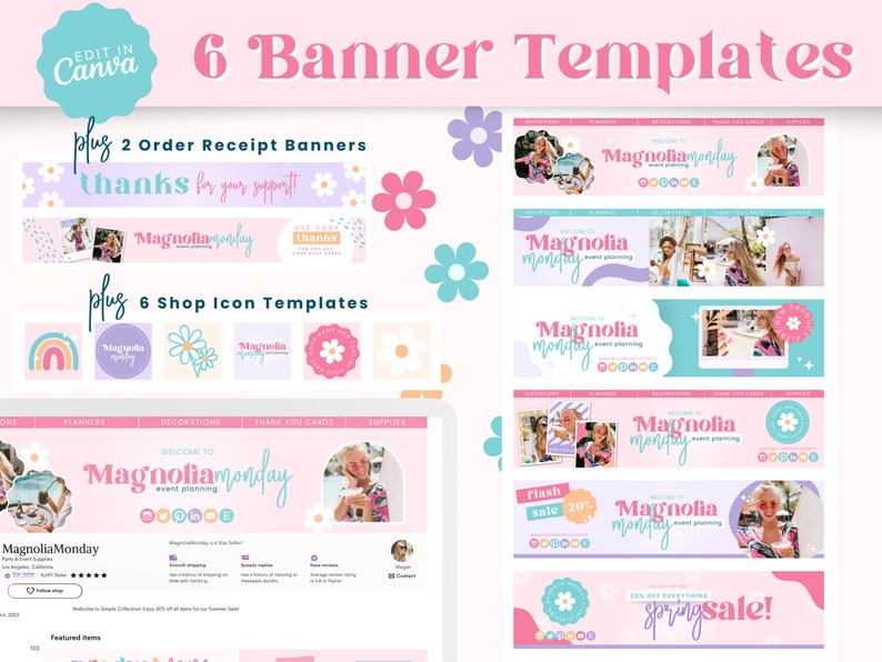 Trendy Etsy Shop Kit | Etsy Banner Template | Editable Etsy Store Listings | Colorful Shop Canva Template | Banner Template | Fun Shop Kit image 3