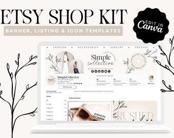 Neutral Etsy Shop Kit | Etsy Banner Template | Editable Etsy Store Listings | Minimalist Shop Canva Template | Banner Template | Shop Kit