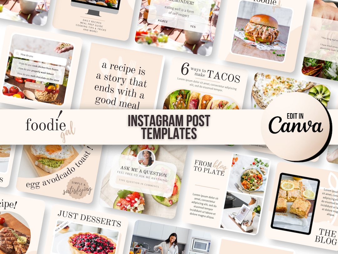 Food Instagram Post Templates Canva | Healthy Eating Instagram Branding ...