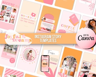 Bright Instagram Story Templates Canva | Engagement Instagram Branding | Pink Orange Canva Template | Coach Instagram Stories Engagement