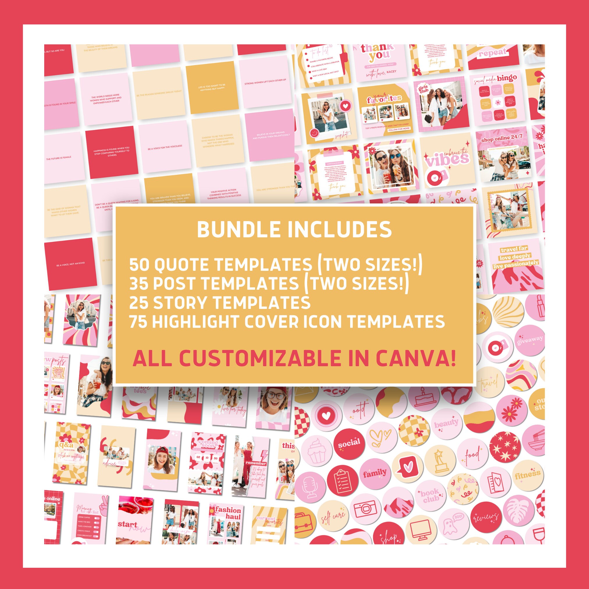 Mega Instagram Canva Template Bundle, Retro Social Media Pack, IG ...