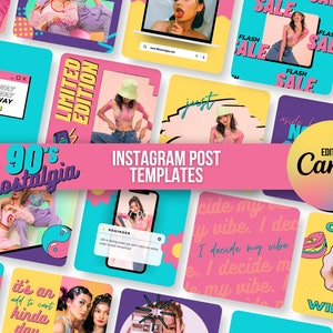Instagram Post Templates Canva | 90s Retro Instagram Branding | Customizable Social Media Template | Colorful Aesthetic Instagram Feed