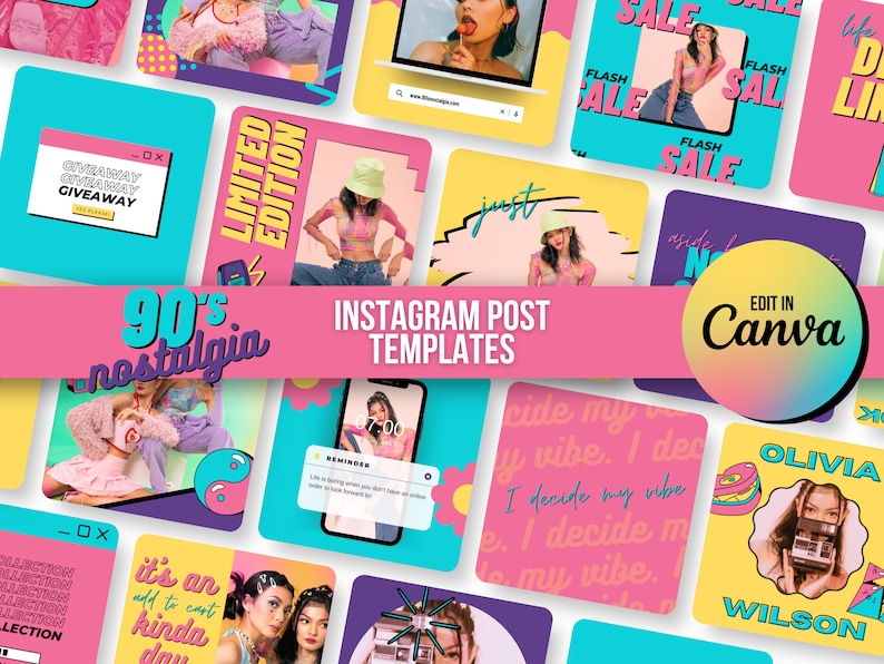 Instagram Post Templates Canva 90s Retro Instagram Branding - Etsy