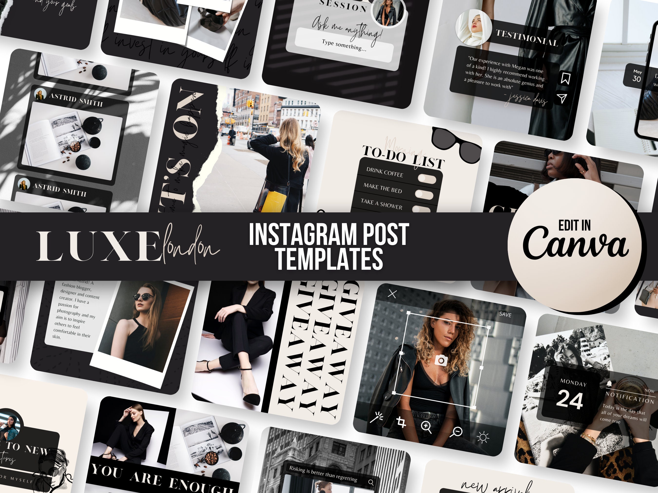 Black & White Instagram Post Templates Canva | Engagement Instagram ...