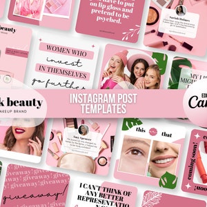Instagram Post Templates Canva | Pink Beauty Instagram Branding | Customizable Social Media Template | Pink Aesthetic Instagram Feed